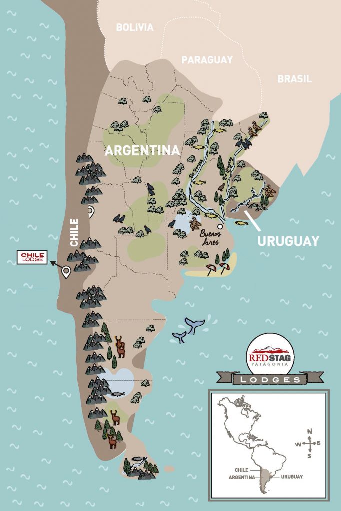 Lodge Location of Red Stac Patagonia in a color.